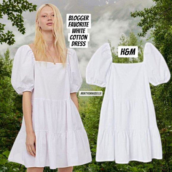 H&M Oversized Dress | Bloggers Favorite White Puff Sleeves | OVERSIZED Fit - Picture 1 of 16